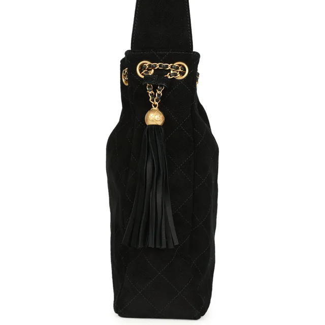 Chanel Large Drawstring Bucket Bag Black Suede Gold Hardware in Black Suede from Madison Avenue Couture, photo 2 of 2
