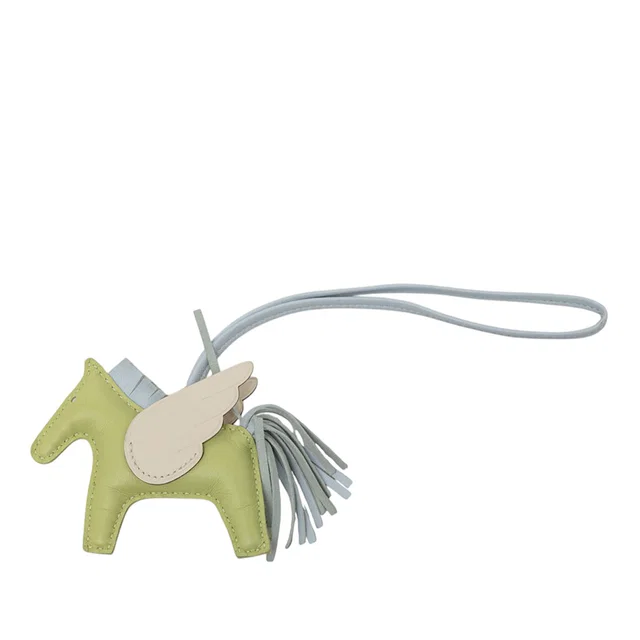 Green Hermès Milo Lambskin and Swift Grigri Rodeo Pegase Bag Charm PM Key Chain in Green Swift leather from Designer Revival
