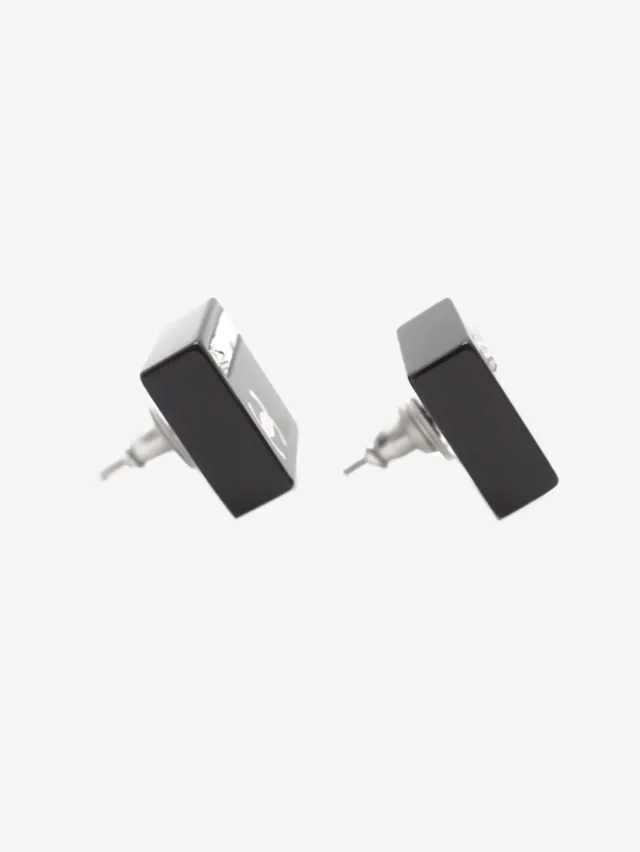 Chanel Black CC square stud earrings in Black Resin from Sign of the Times, photo 3 of 9