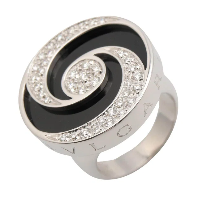 Bvlgari Allegra Optical Au750 Diamond Stainless Steel Onyx Ring Size 10.5 from LuxUness