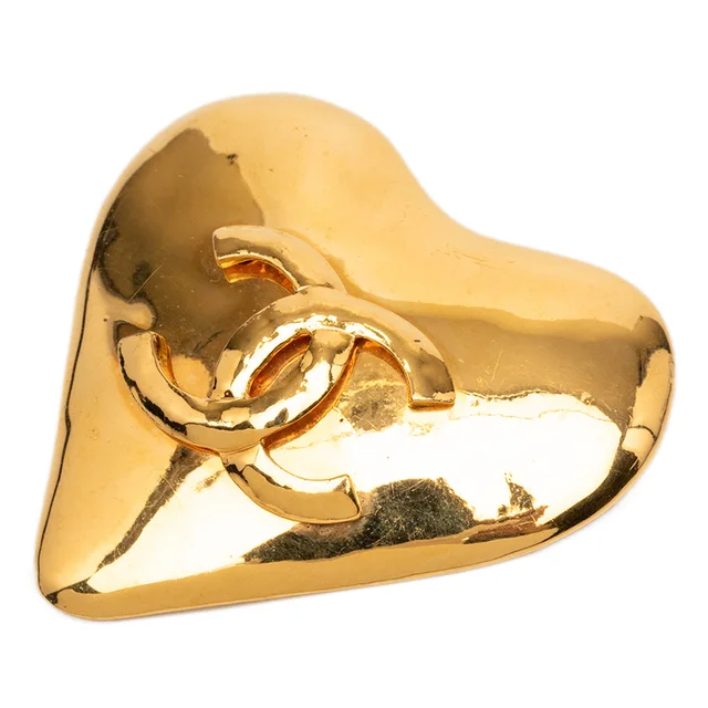 Gold Chanel CC Gold Plated Heart Brooch in Gold from Designer Revival