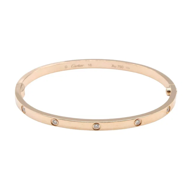 Cartier Love Au750 Pink Gold Diamond Bracelet Size 16 in Pink from LuxUness