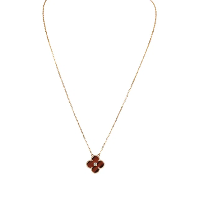 Van Cleef & Arpels 2017 Holiday Vintage Alhambra Pendant Necklace Bull's Eye 18K Rose Gold & Diamonds in Pink from Madison Avenue Couture