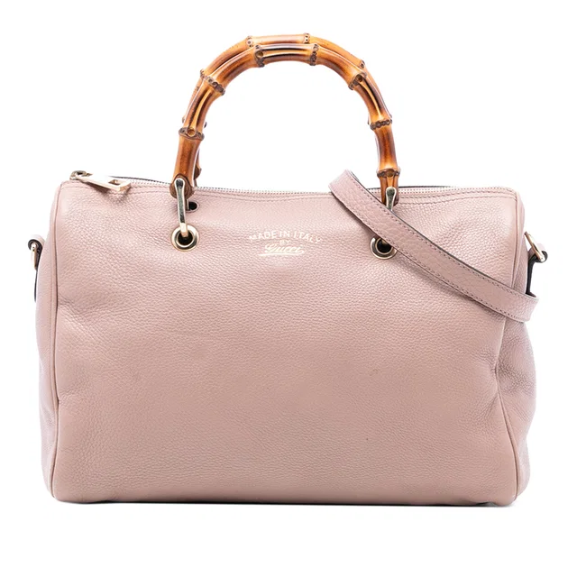 Pink Gucci Medium Calfskin Bamboo Shopper Boston Bag Satchel in Pink Calfskin from Designer Revival