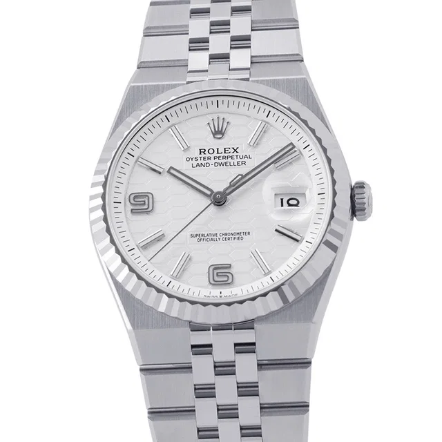 Rolex Land Dweller W40mm Stainless Steel K18WG White honeycomb motif Dial127334 in White from GALLERY RARE