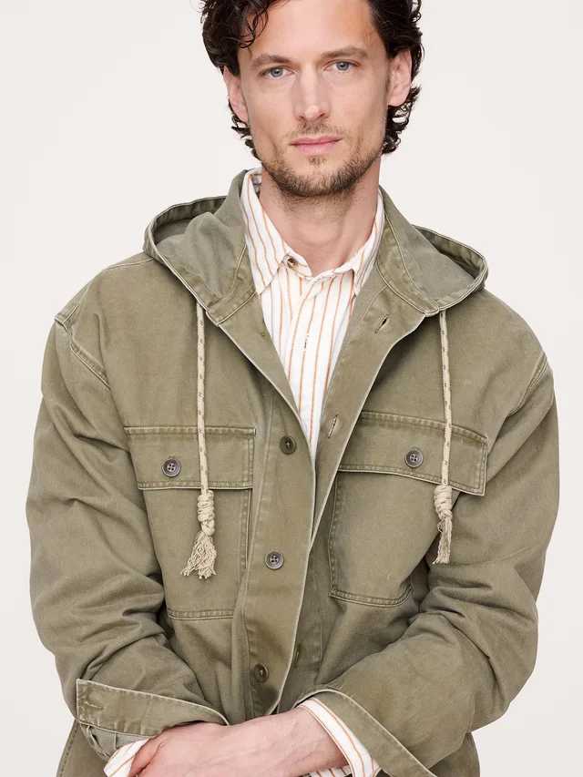 Banana Republic Cotton Twill Hooded Overshirt in Green from Banana Republic (Canada), photo 1 of 1
