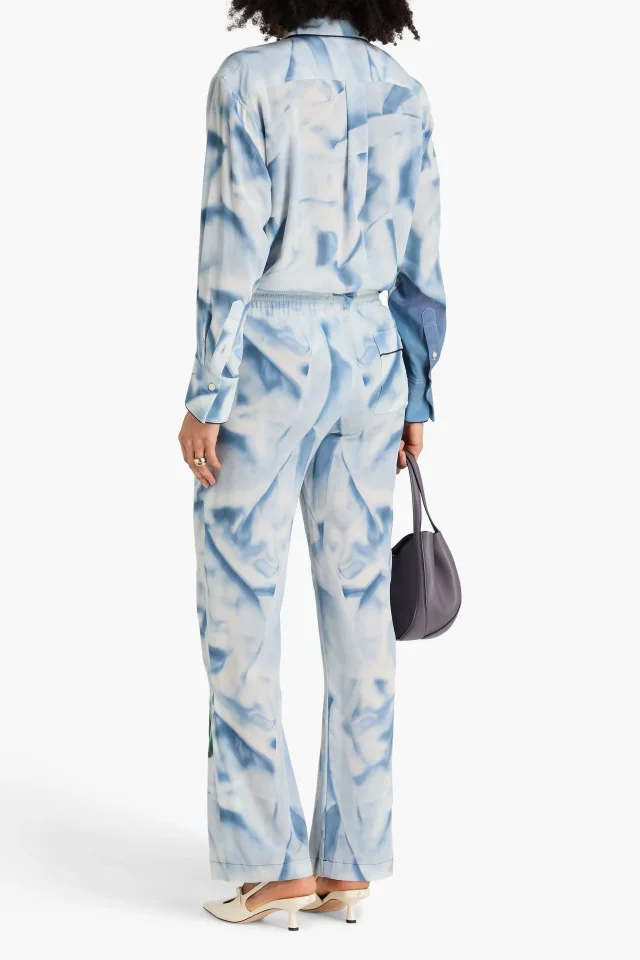 Victoria Beckham Printed Silk-Satin Straight-Leg Pants in Light blue, photo 3 of 4 from THE OUTNET