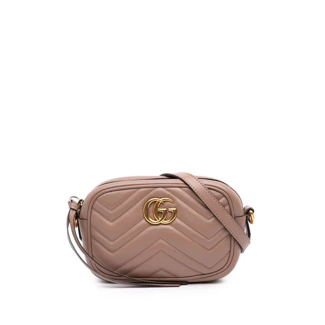 Brown Gucci Mini GG Marmont Matelasse Calfskin Crossbody in Brown Calfskin from Designer Revival