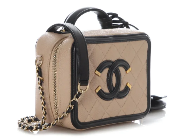 Chanel Small Beige and Black Quilted Caviar Filigree Bag in Black Caviar leather from Ann's Fabulous Finds, photo 5 of 9