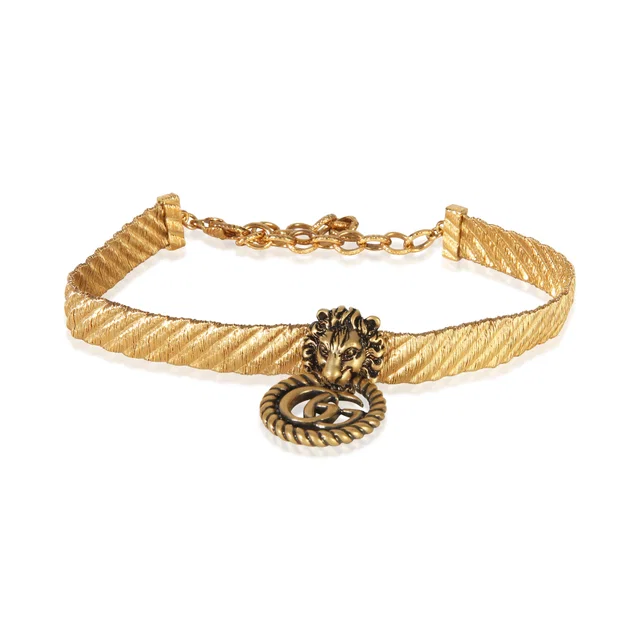 Gucci Gold-Plated Lion Head Double G Choker Necklace in Gold from HEWI