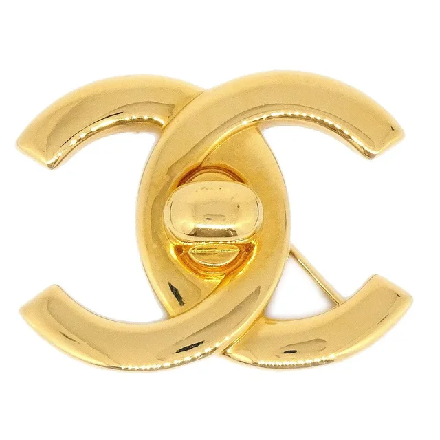 Chanel 1996 CC Turnlock Brooch Gold Large in Gold from AMORE Vintage Tokyo