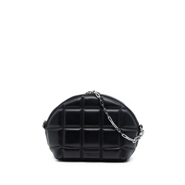 Black Bottega Veneta Mini Padded Nappa Half Moon Chain Crossbody in Black Nappa leather from Designer Revival