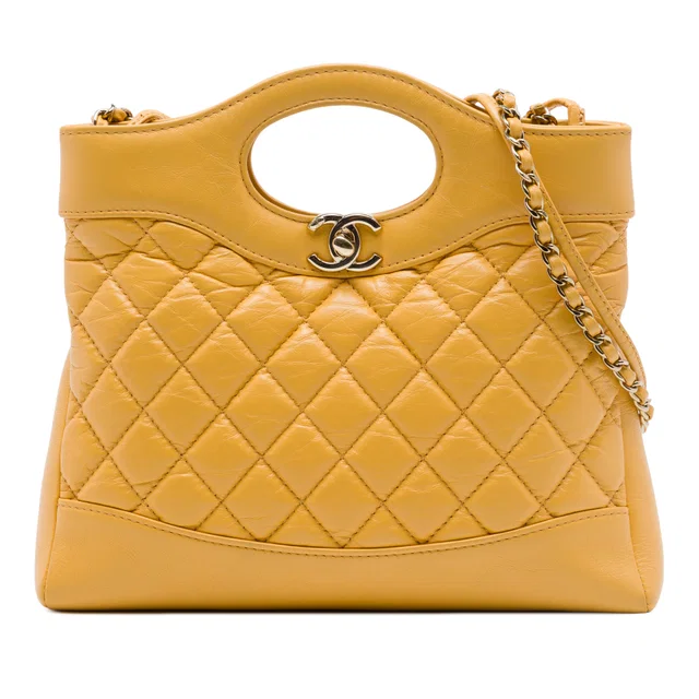 Yellow Chanel Mini Shiny Crumpled Calfskin 31 Shopping Bag Satchel in Yellow Calfskin from Designer Revival