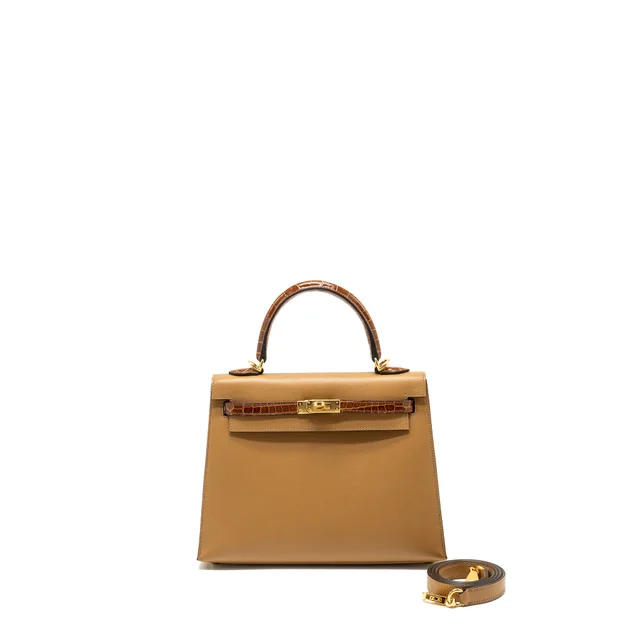 Hermès touch kelly 25 madame/ Crocodile niloticus chai/miel GHW Stamp U in Crocodile from EMIER