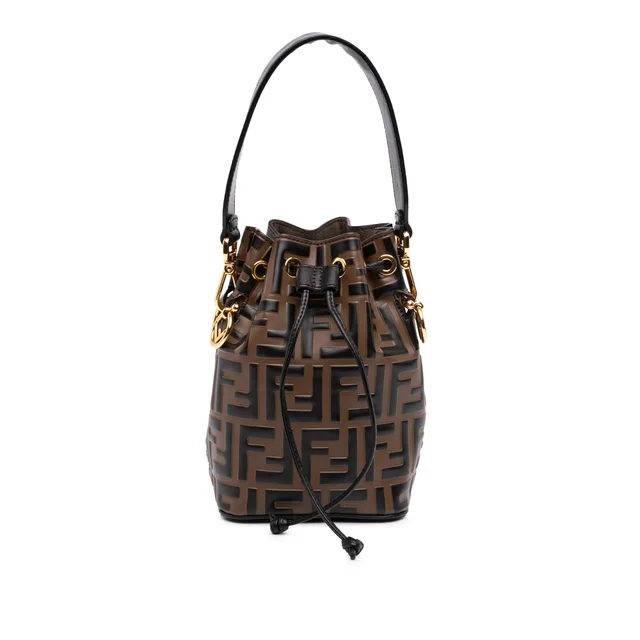 Brown Fendi Mini FF 1974 Embossed Leather Mon Tresor Bucket Bag Satchel in Brown Leather from Designer Revival