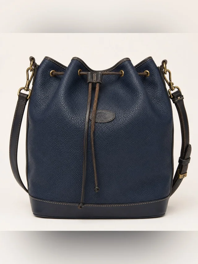 Mulberry Company Navy Blue Pebbled Leather Bucket Bag Medium Sized in blue Leather from Poshmark