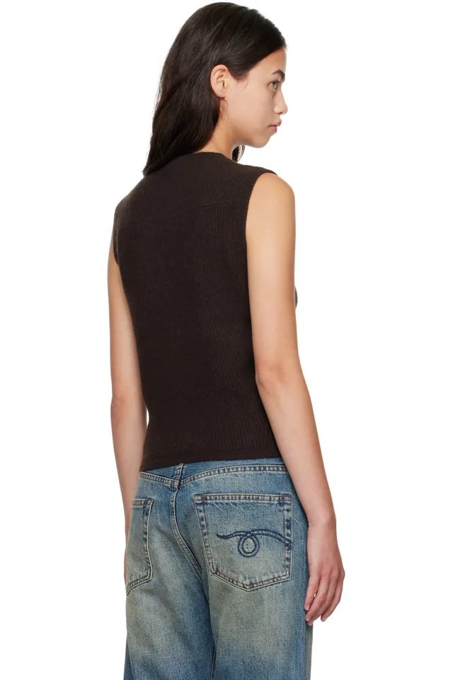 R13 Brown Ribbed Wrap Around Vest, photo 3 of 4 from SSENSE