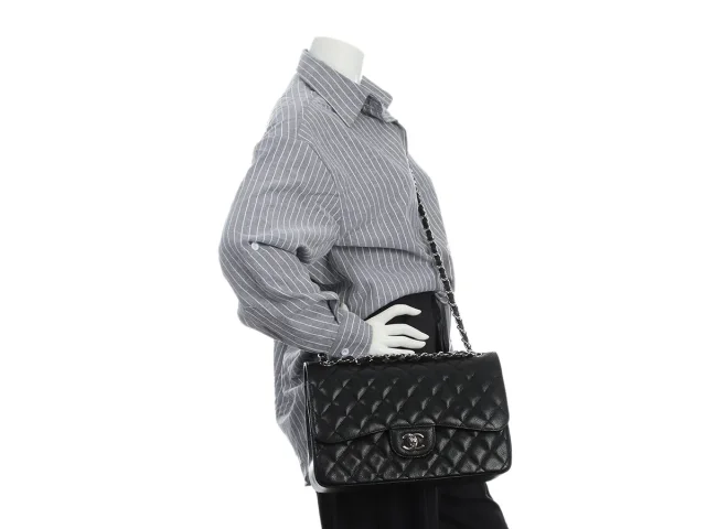 Chanel Jumbo Black Quilted Caviar Classic Double Flap in Black Caviar leather from Ann's Fabulous Finds, photo 10 of 10