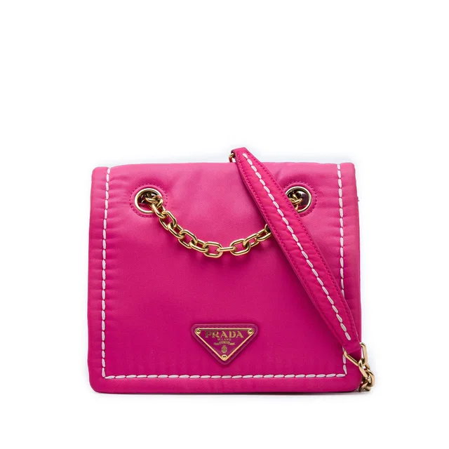 Pink Prada Small Tessuto Chain Flap Crossbody in Pink Nylon from Designer Revival