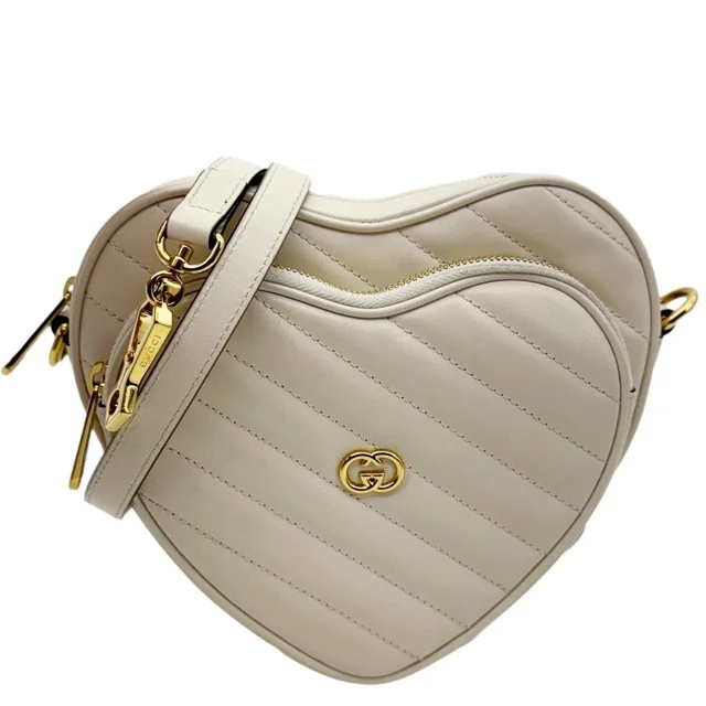 Gucci Heart Mini Interlocking G Diagonal Matelasse Leather Shoulder Bag Off White 751628 in White Leather from Dallas Designer Handbags