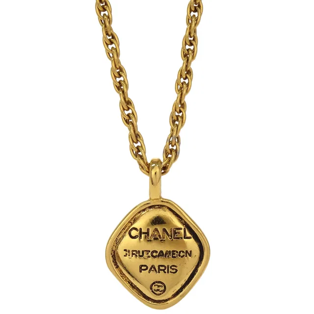 Chanel Gold Rhombus Pendant Necklace in Gold from AMORE Vintage Tokyo