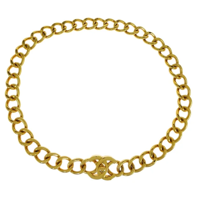 Chanel Gold CC Turnlock Chain Belt 96A in Gold from AMORE Vintage Tokyo
