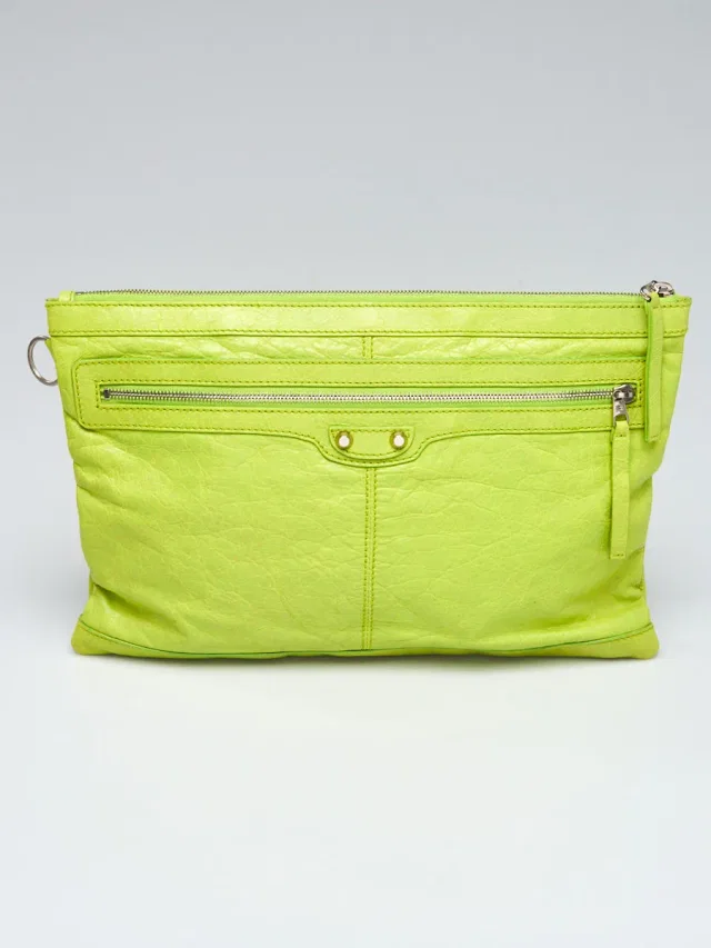 Balenciaga Bright Green Lambskin Leather Giant 12 Silver Clip Clutch Bag in Green Lambskin from Yoogis
