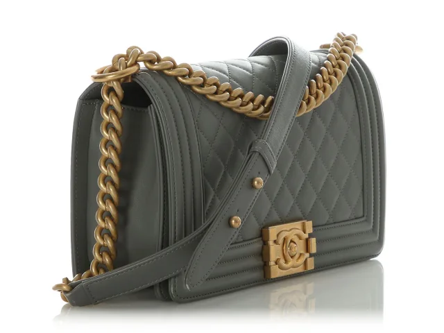 Chanel Old Medium Gray Quilted Lambskin Boy Bag in Grey Lambskin from Ann's Fabulous Finds, photo 5 of 9