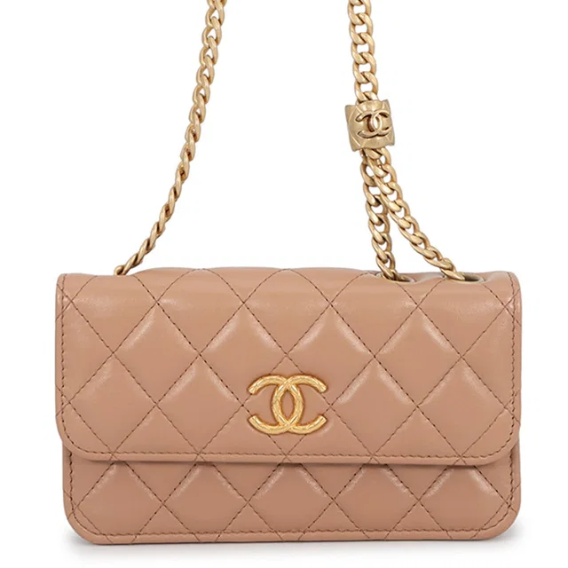 Chanel Matelasse Chain Phone Pouch BeigeAP3047 Lambskin in Lambskin from GALLERY RARE