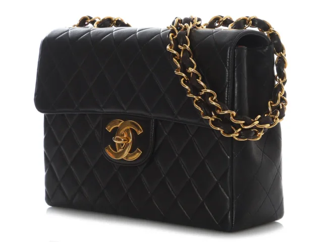 Chanel Vintage Jumbo Black Quilted Lambskin Classic Single Flap in Black Lambskin from Ann's Fabulous Finds, photo 4 of 10