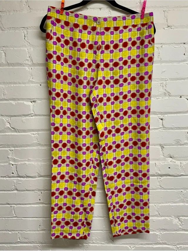 Etro Women’s Pants With Yellow Grid And Red And Pink Dotted Pattern, Size Eu 44 in yellow|red from Poshmark