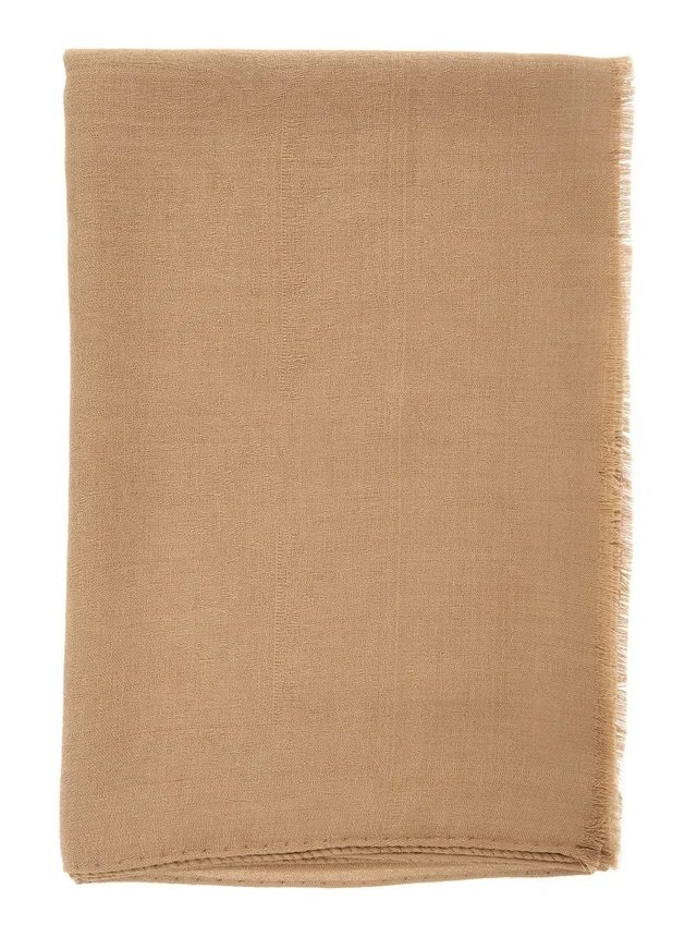 MAX MARA Beige Scarf with Fringed Edge in Wool and Silk Blend Woman in Beige 79% Wool 21% Silk, photo 2 of 6 from Gaudenzi Boutique
