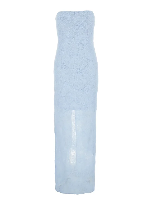 ROTATE Light blue Long dress with all-over floral motif and back closure in Tech Fabric woman in 95% Polyester 5% Elastane, photo 2 of 6 from Gaudenzi Boutique
