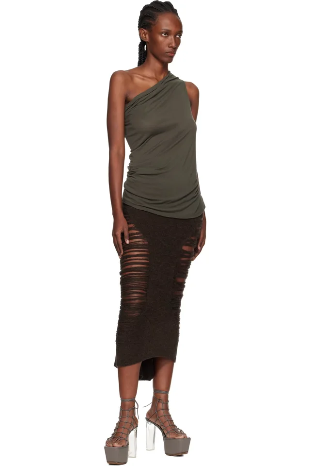 Rick Owens Brown Concordians Calf Dauphine Midi Skirt, photo 4 of 4 from SSENSE