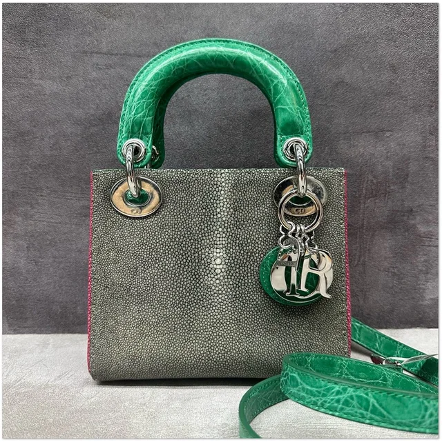 Galuchat Lady Dior with Green Crocodile Accents in Green Crocodile from Luxury Promise