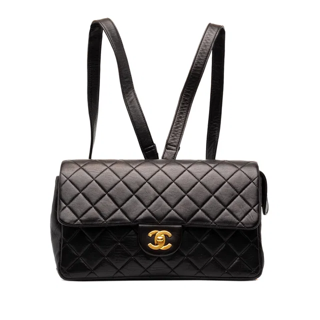 Black Chanel Medium Quilted Lambskin Flap Backpack in Black Lambskin from Designer Revival