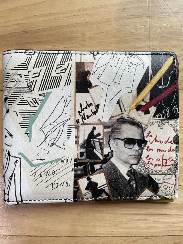 Fendi Karl Kollage Print Bifold Wallet Yellow Interior in black|white Leather from Poshmark