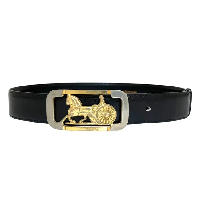 Celine Carriage Buckle Ball Tip Clasp Leather Belt 65 Black in Black Leather from The Reluxe