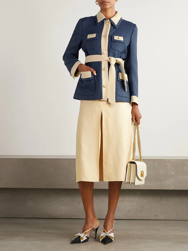 VALENTINO GARAVANI Layered canvas wide-leg pants in Beige, photo 2 of 2 from NET-A-PORTER (Canada)
