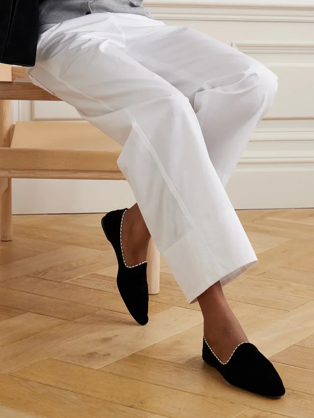 TOTEME Leather-trimmed velvet slippers in Black, photo 2 of 2 from NET-A-PORTER (Canada)