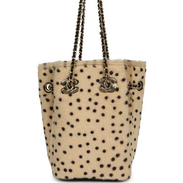 Chanel Mini "Cheetah Print" Bucket Bag in Black Lambskin from Madison Avenue Couture