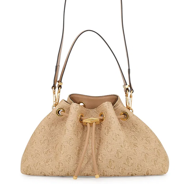Jimmy Choo Cinch Bag Beige Raffia Size Medium in Beige Raffia from GALLERY RARE