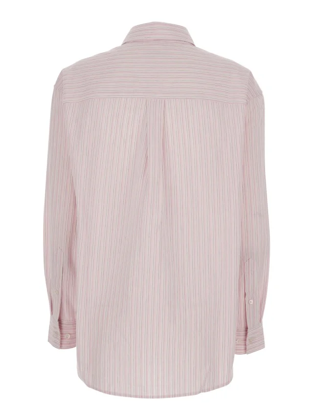 DUNST Pink Shirt with button-down collar and all-over striped motif in cotton blend for women in Pink 75% Cotton 25% Polyester, photo 3 of 6 from Gaudenzi Boutique