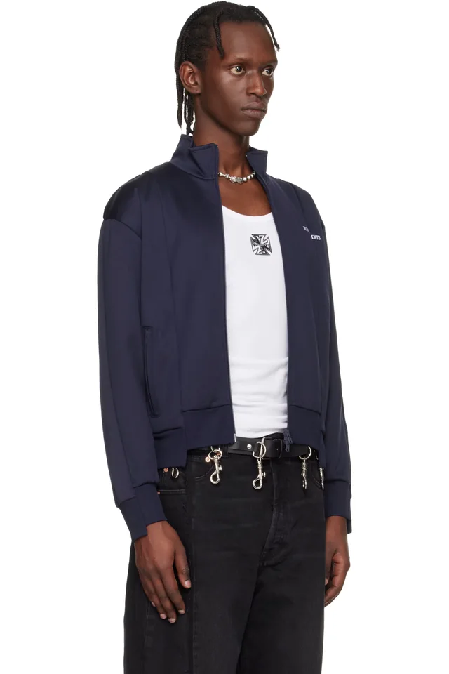 VETEMENTS Navy Cut-Up Athletic Zip-Up Track Jacket, photo 2 of 4 from SSENSE