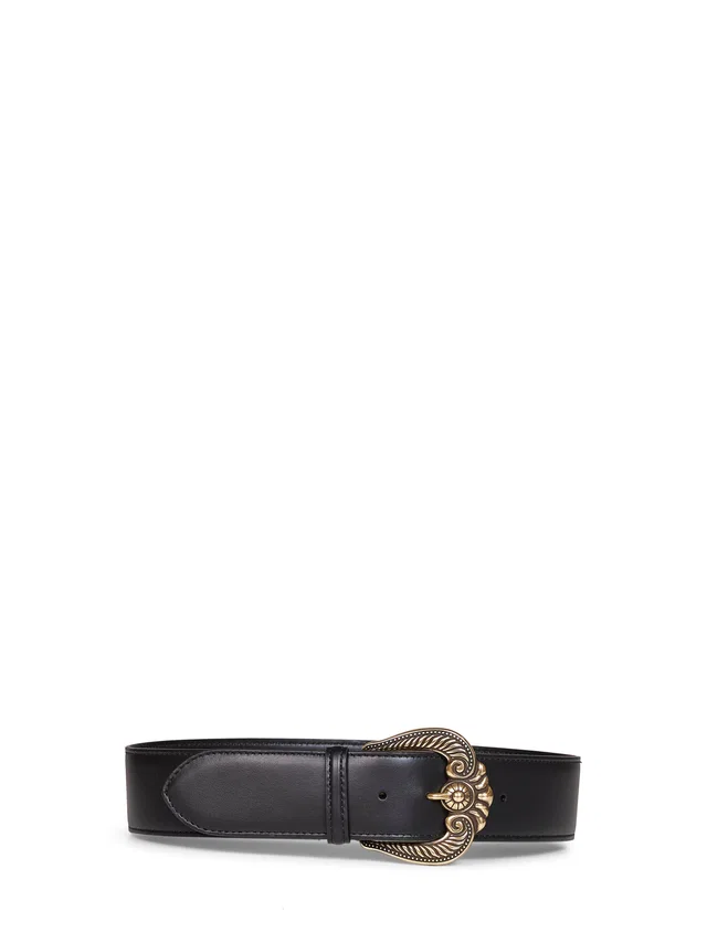 Etro Paisley Buckle Belt — Black Calf Leather in Black Calfskin from HEWI