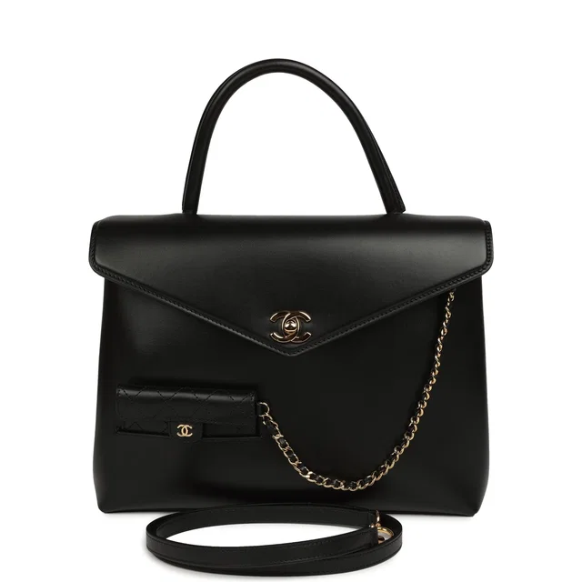 Chanel Top Handle Envelope Flap Bag Black Calfskin Gold Hardware in Black Calfskin from Madison Avenue Couture