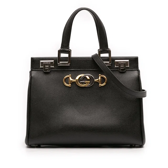 Black Gucci Small Grained Calfskin Zumi Top Handle Bag Satchel in Black Caviar leather from Designer Revival