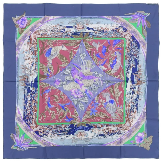 Hermès Carré 90 TROPIQUES scarf, purple/navy in Navy Silk from VINTAGE QOO TOKYO, photo 10 of 10