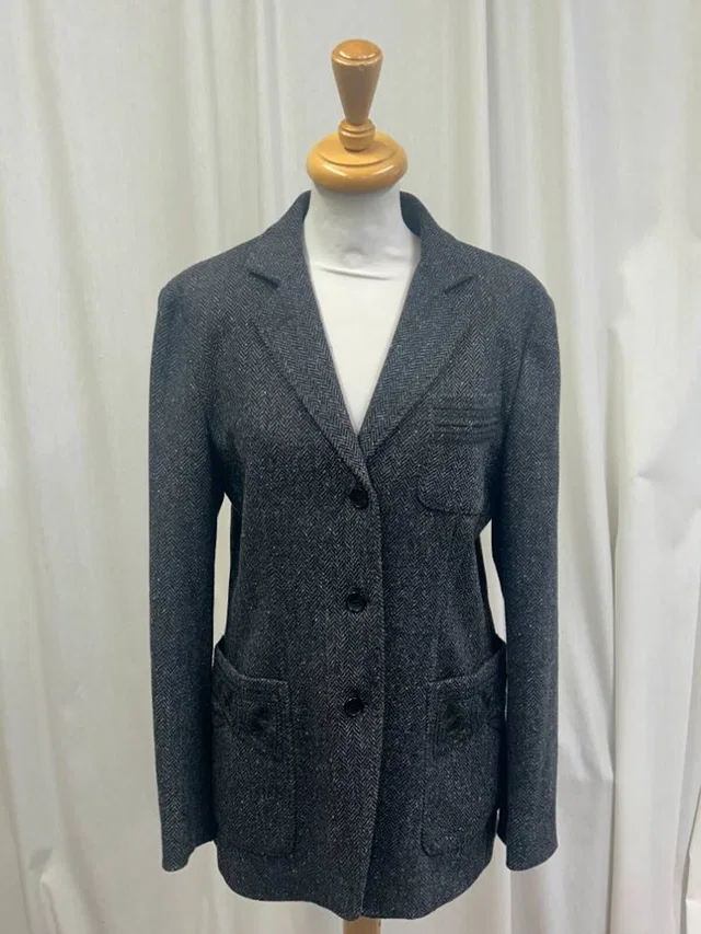 Etro herringbone wool mix blazer grey Size: 16 in Grey Wool from Oxfam Online Shop