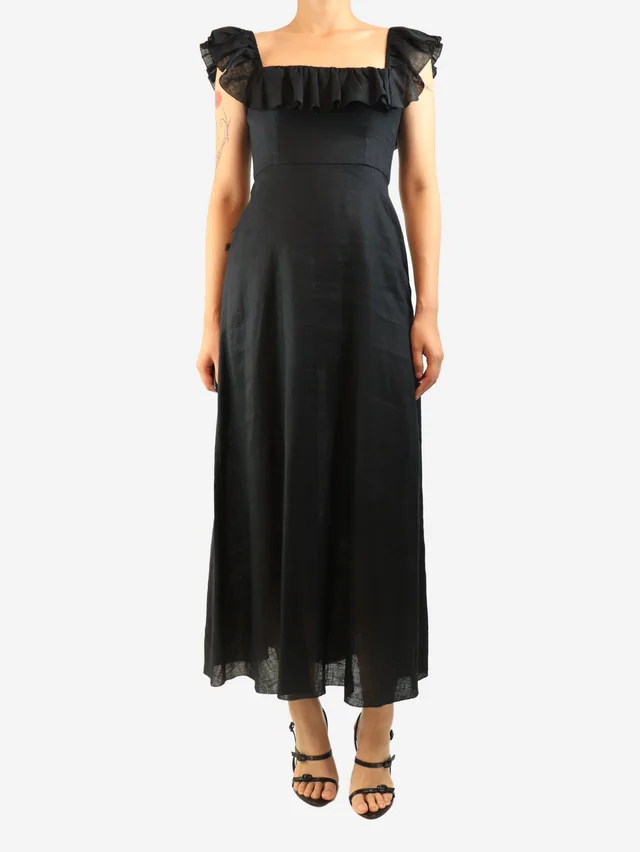Zimmermann Black linen midi dress - size UK 10 in Black from Sign of the Times